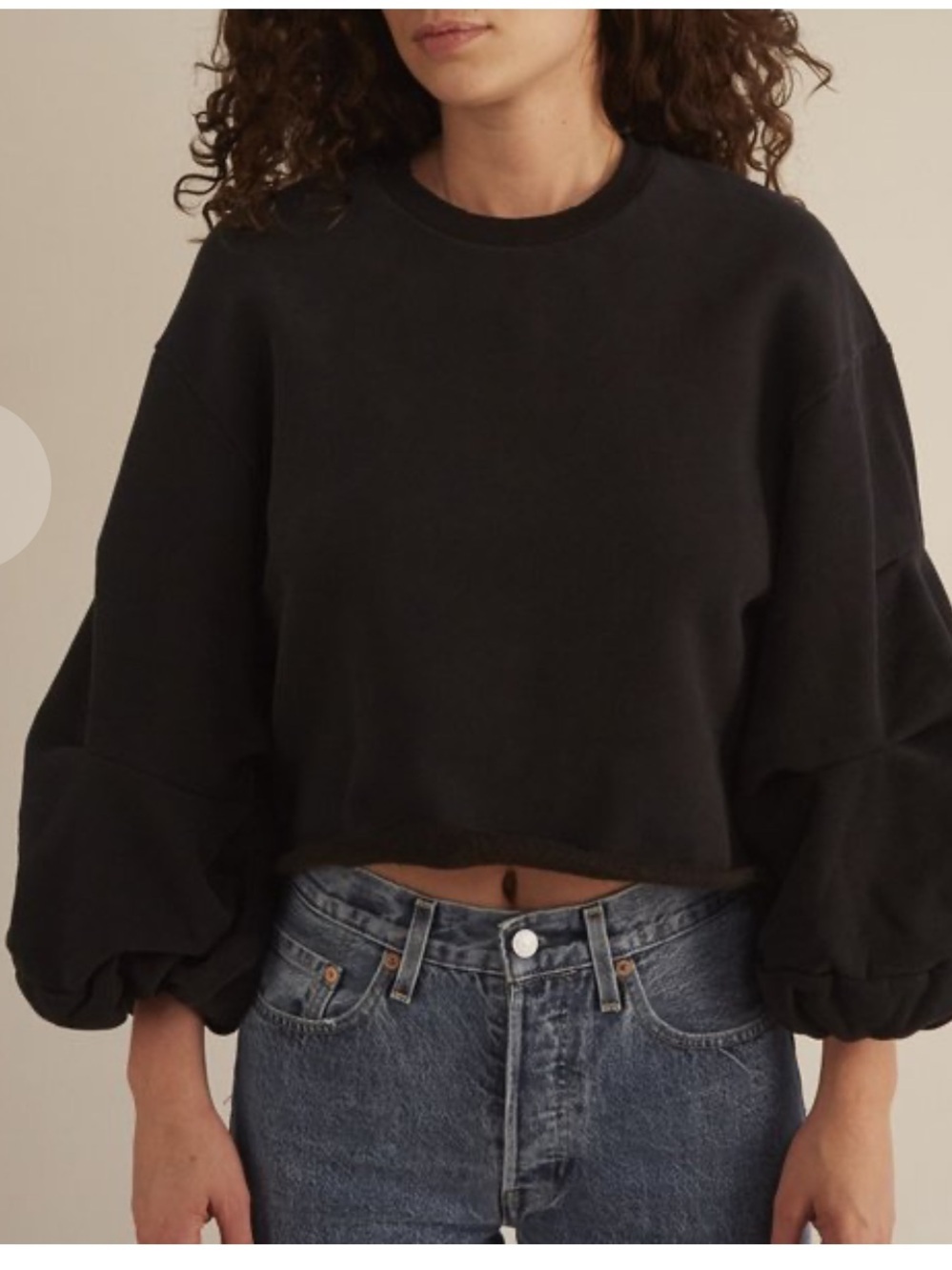 Levi's LMC  Flounce Crewneck Black Cropped Puff Sleeve Sweatshirt